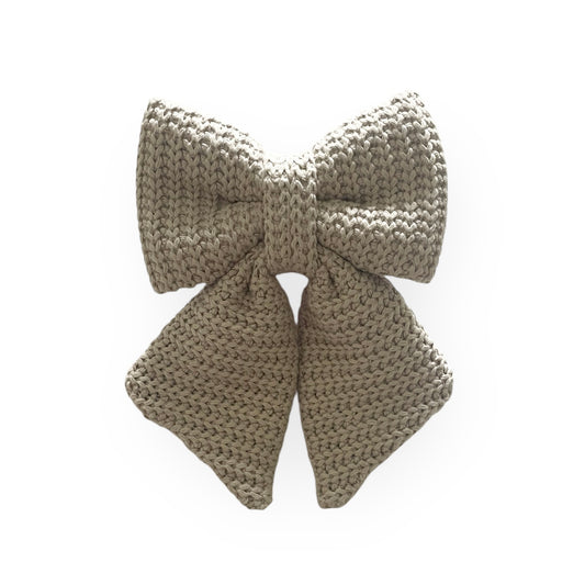 Beige Sweater Knit Bow Tie/ Sailor Bow