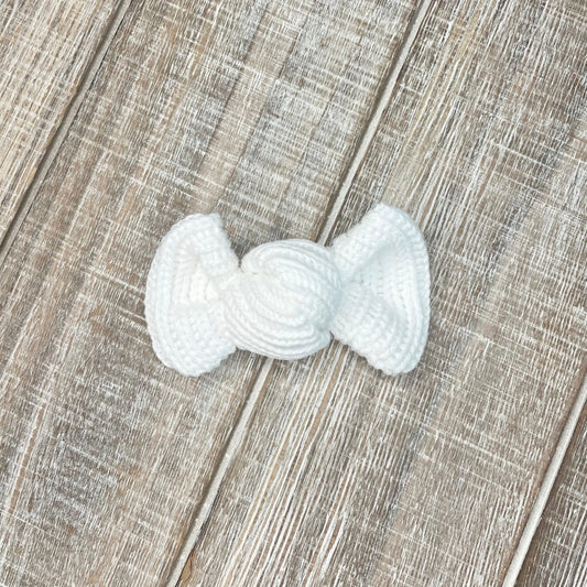 White Sweater Knit Twist Knot Hair Bow
