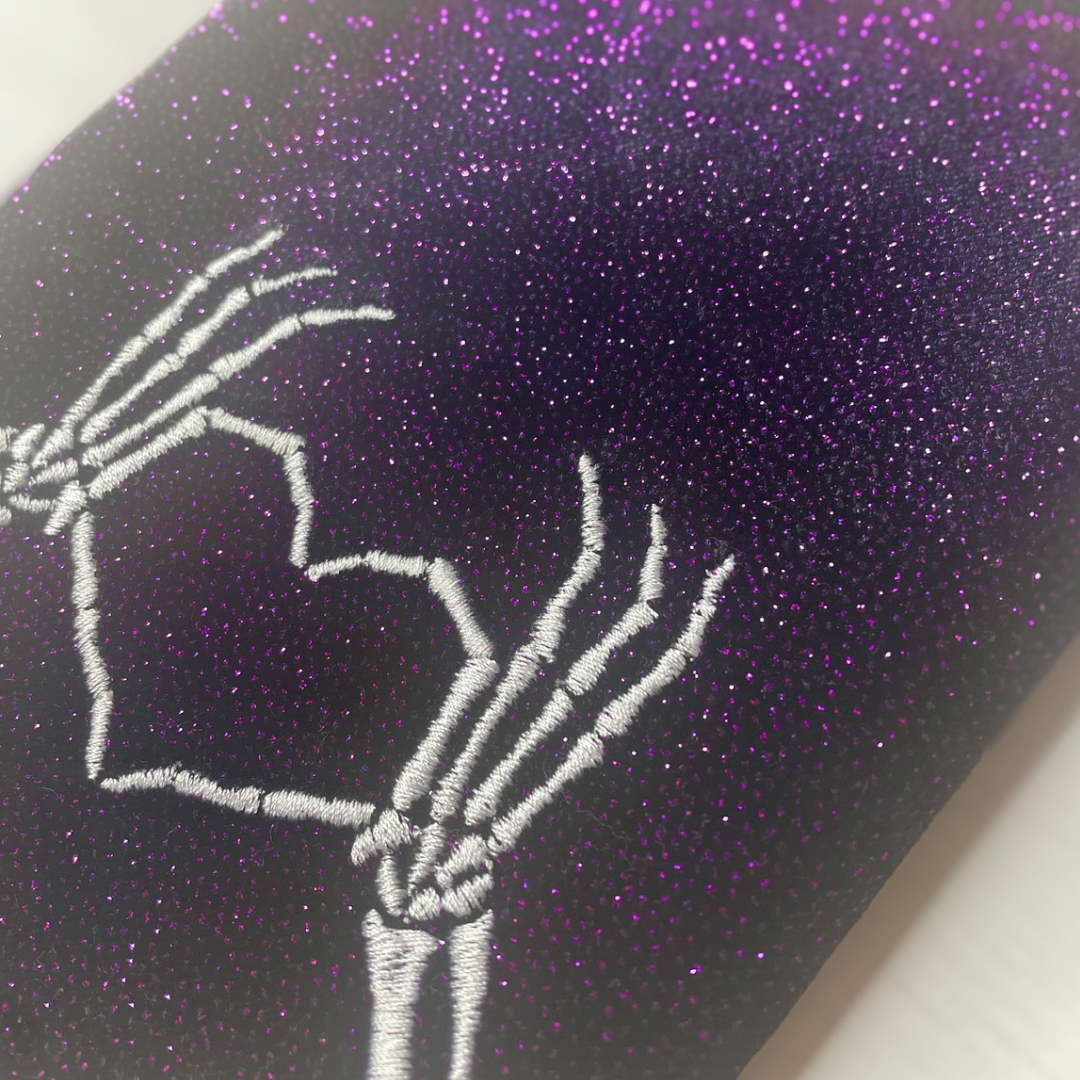 Skeleton Hands on Purple Sparkle Black Velvet Bandana